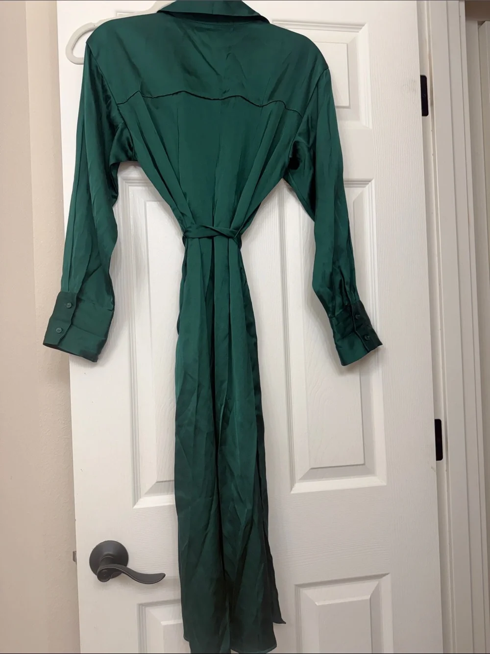 Women's midi Green Button-Front Shirt Dress with Waist Tie